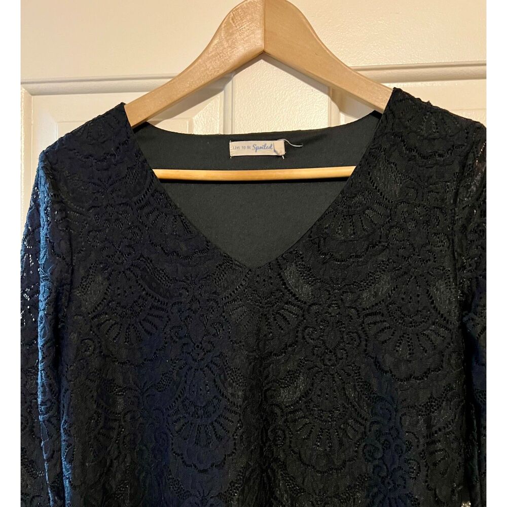 Live to Be Spoiled Black Lace V-Neck Long Sleeve Dress M